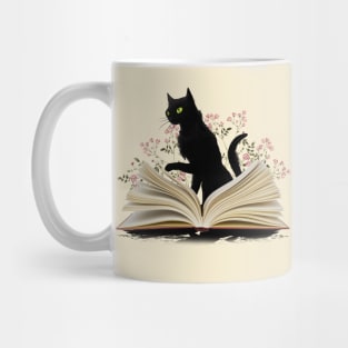 Cat reading a book, watercolor style, flowers growing from book, cats end books lovers lover Mug